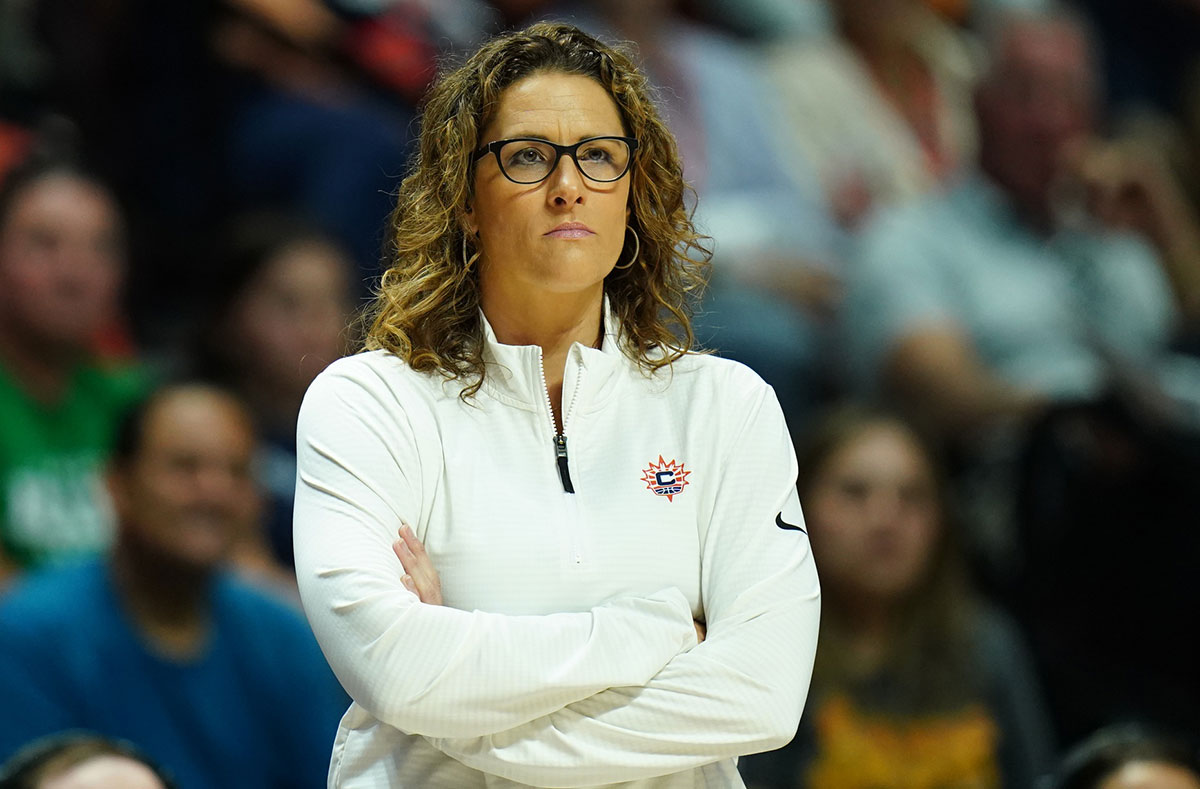 Connecticut Sun head coach Stephanie White watches from the sidelines against the Indiana Fever at Mohegan Sun Arena.