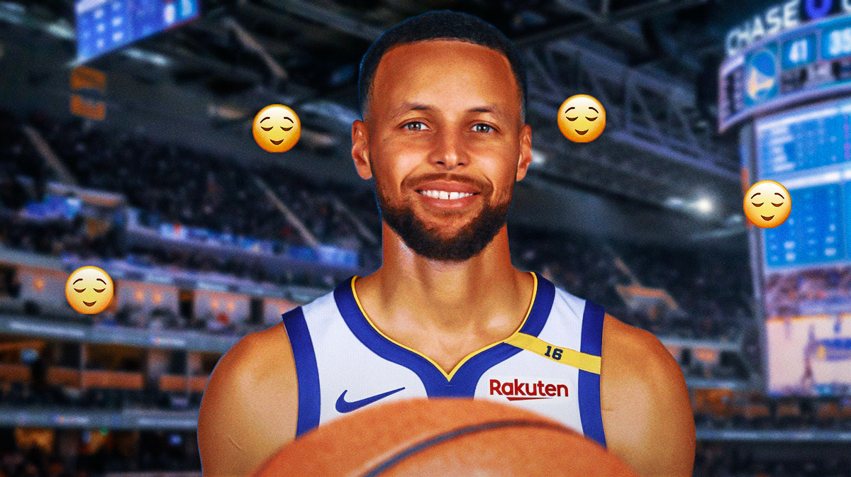 Warriors' Stephen Curry smiling, with relieved smile emoji all over him