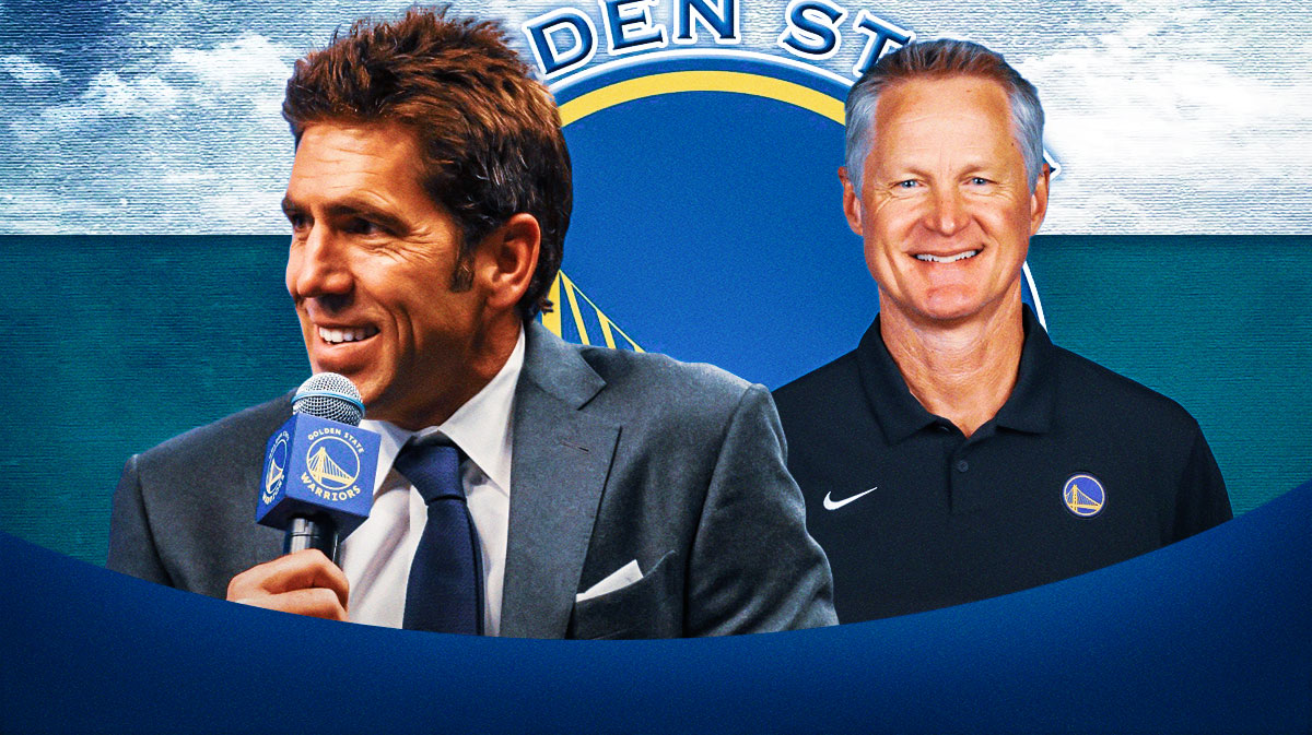 Former Golden State Warriors general manager Bob Myers and current Warriors head coach Steve Kerr