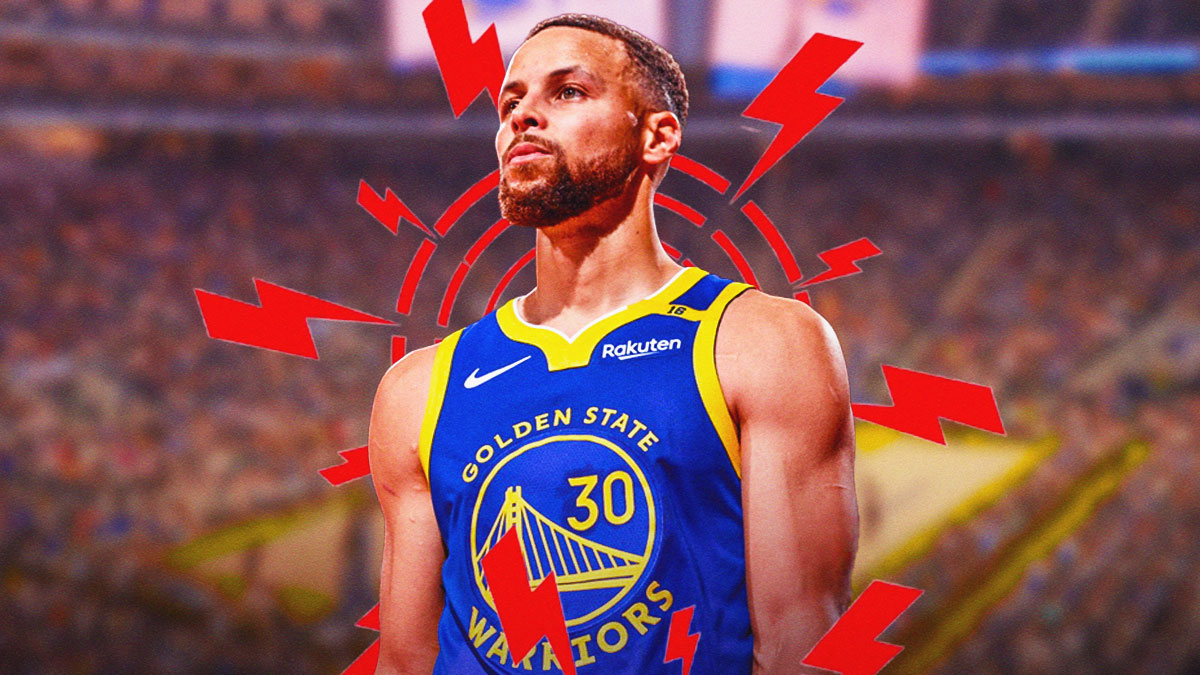 Stephen Curry (Warriors) with pain symbol in the background