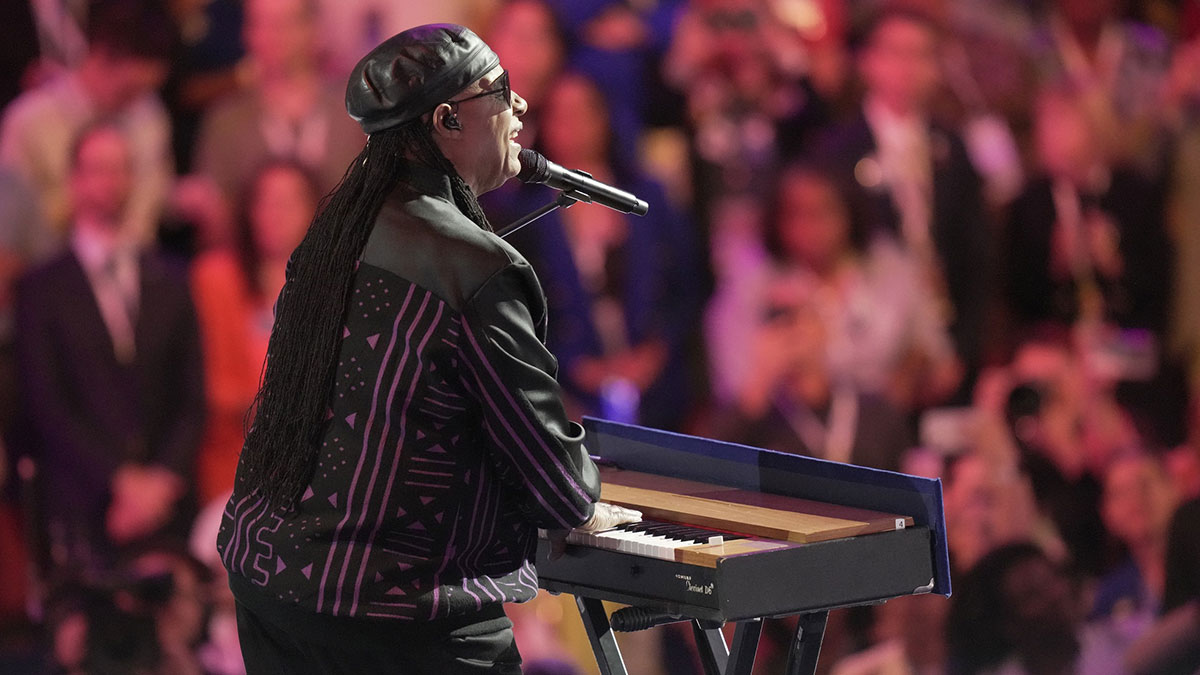 Stevie Wonder at the Democratic National Convention on August 21, 2024.