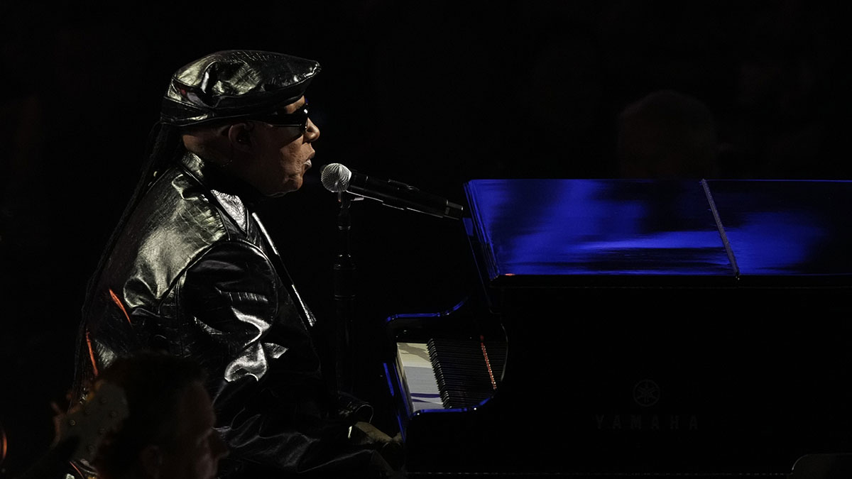 Stevie Wonder performing at the 2024 Grammys on February 4.