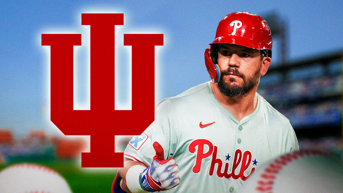 Kyle Schwarber next to Indiana Hoosiers logo
