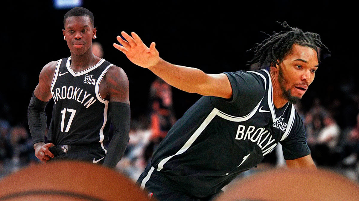 Ziaire Williams playing defense with Dennis Schroder on the other side smiling