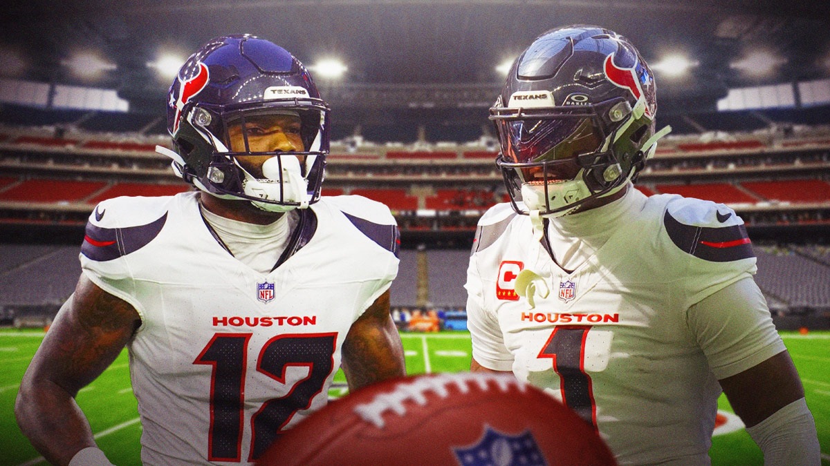 Nico Collins and Stefon Diggs in Texans uniforms