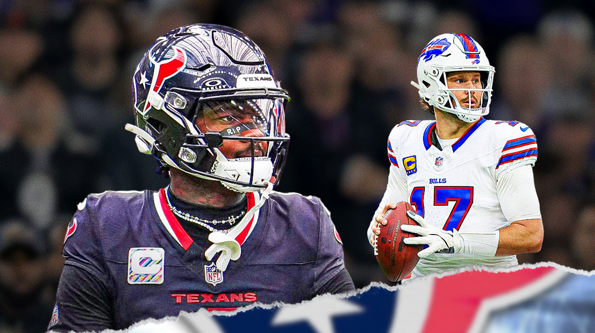 Photo: Stefon Diggs in Texans jersey looking serious at Bills' Josh Allen