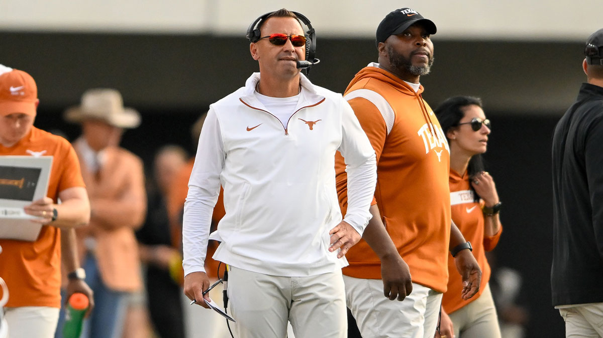 Texas Longhorns head coach Steve Sarkisian looks on against the Vanderbilt Commodores during the first half at FirstBank Stadium. Mandatory Credit: Steve Roberts-Imagn Images