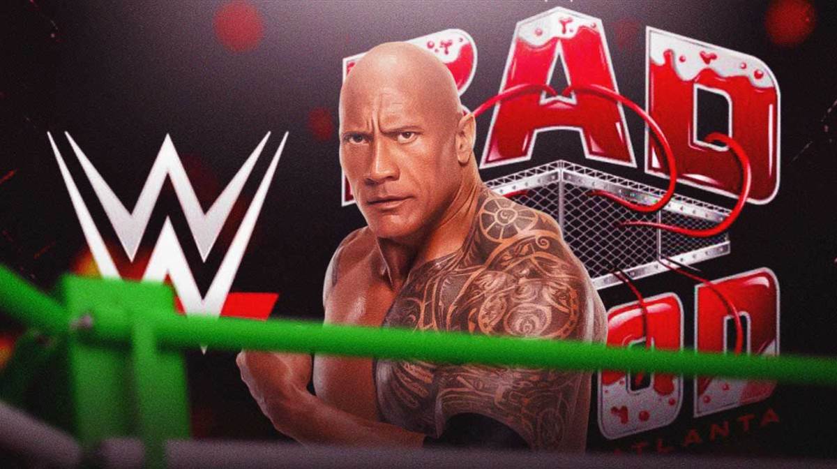 2024 The Rock next to the WWE Bad Blood logo in a wrestling.