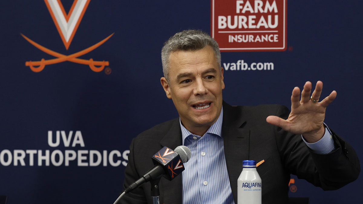 Virginia Cavaliers head men's basketball coach Tony Bennett speaks at a press conference announcing his immediate retirement at John Paul Jones Arena.