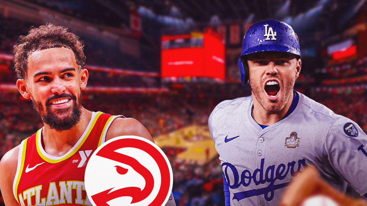 Hawks' Trae Young next to Dodgers' Freddie Freeman during World Series