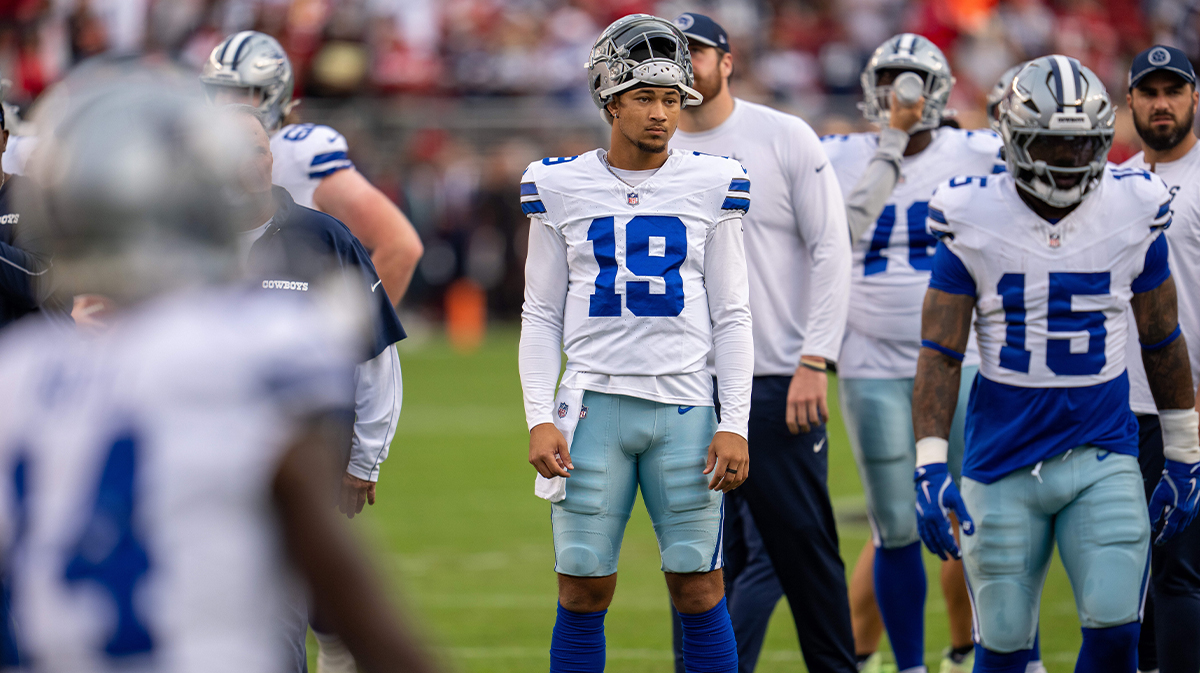 Dallas Cowboys quarterback Trey Lance (19) during warmups before the start of the game against the San Francisco 49ers at Levi's Stadium.