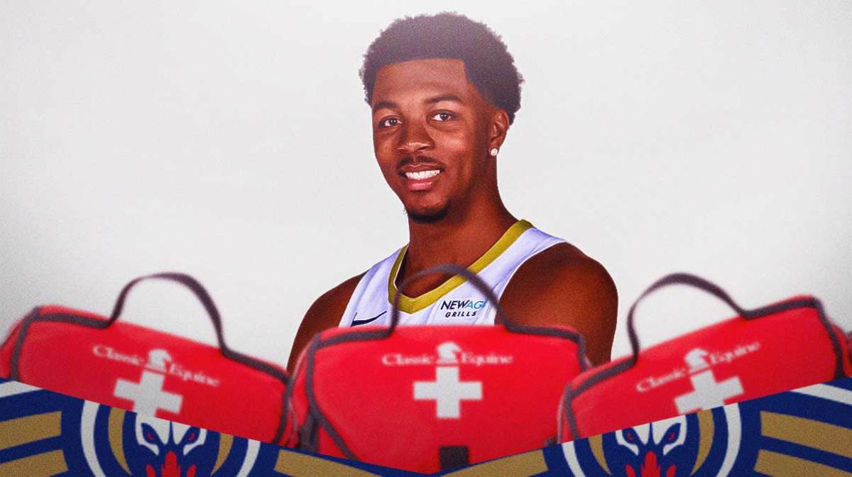 Trey Murphy III with a first aid kit.