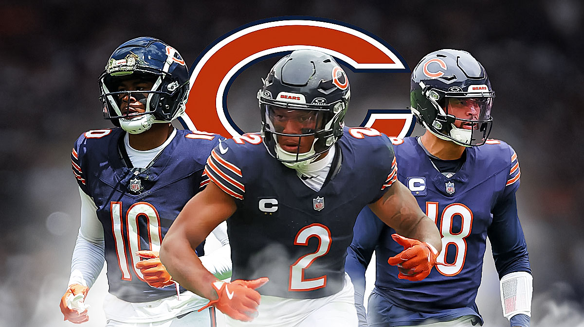 Tyler Scott Bears logo next to Caleb Williams and DJ Moore.