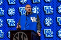 Kentucky Wildcats head coach Mark Pope talks with the media during SEC Media Days at Grand Bohemian Hotel.