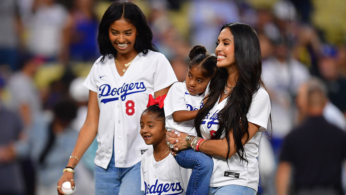 Natalia Bryant with sisters Bianka and Capri with their mother Vanessa Bryant in attendance at Dodger Stadium. Both Vanessa and Natalia also attended Game 6 of the 2024 NLCS between the Dodgers and the Mets.