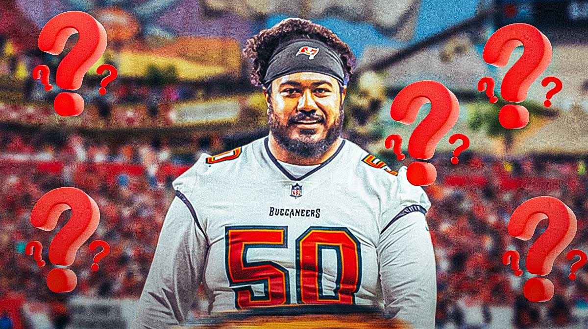 Buccaneers Vita Vea surrounded by question mark emojis