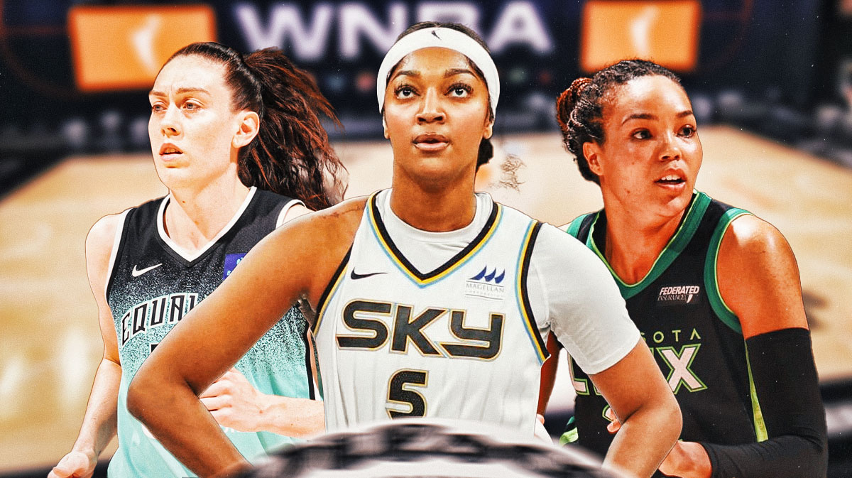 Liberty Breanna Stewart (left) with Sky Angel Reese (center) and Lynx Napheesa Collier (right)