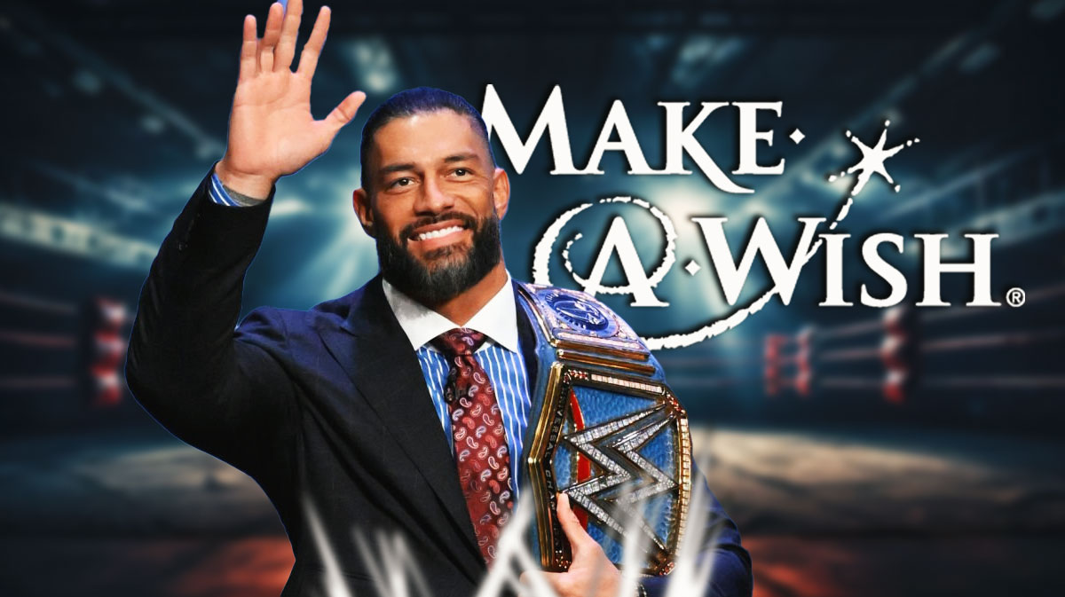 WWE star Roman Reigns with the Make-A-Wish logo.