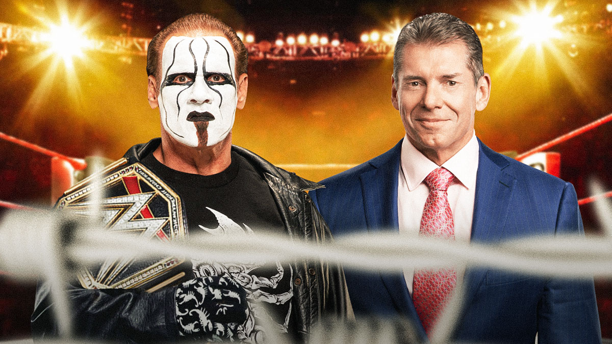 Sting next to Vince McMahon in a WWE ring