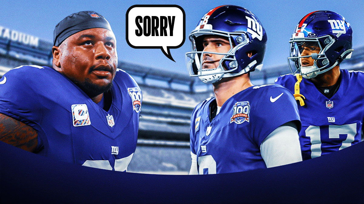 Wan'Dale Robinson and Daniel Jones saying sorry to Dexter Lawrence
