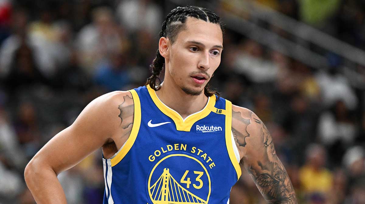 Golden State Warriors forward Lindy Waters III (43) looks on against the Los Angeles Lakers in the fourth quarter during a preseason game at T-Mobile Arena.