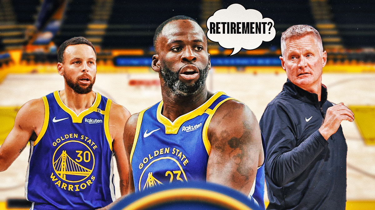 Warriors' Draymond Green thinking about retirement next to Steve Kerr, Stephen Curry