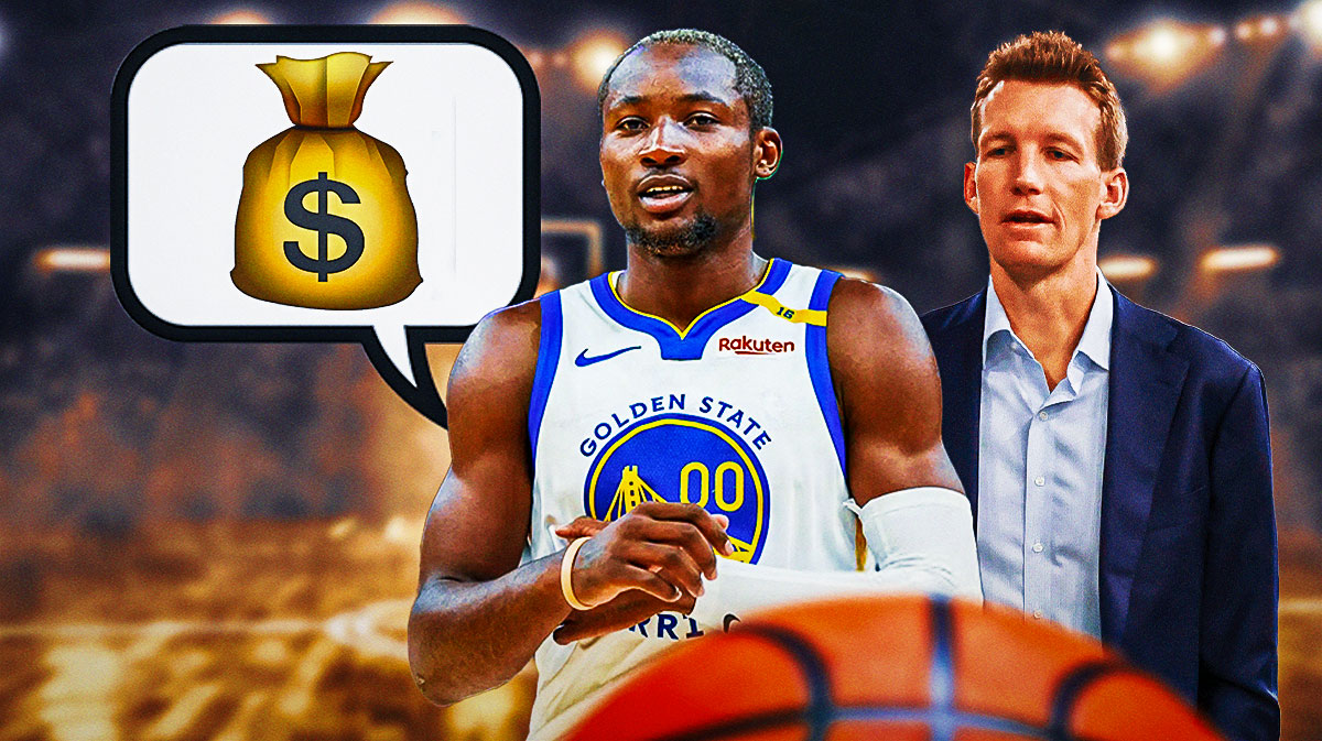 Warriors' Jonathan Kuminga thinking of bag of money next to Mike Dunleavy Jr.