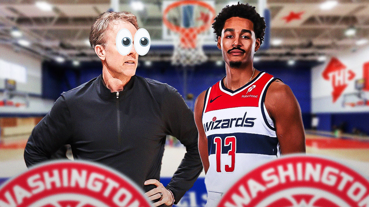 Brian Keefe looks at Jordan Poole with bulging eyes