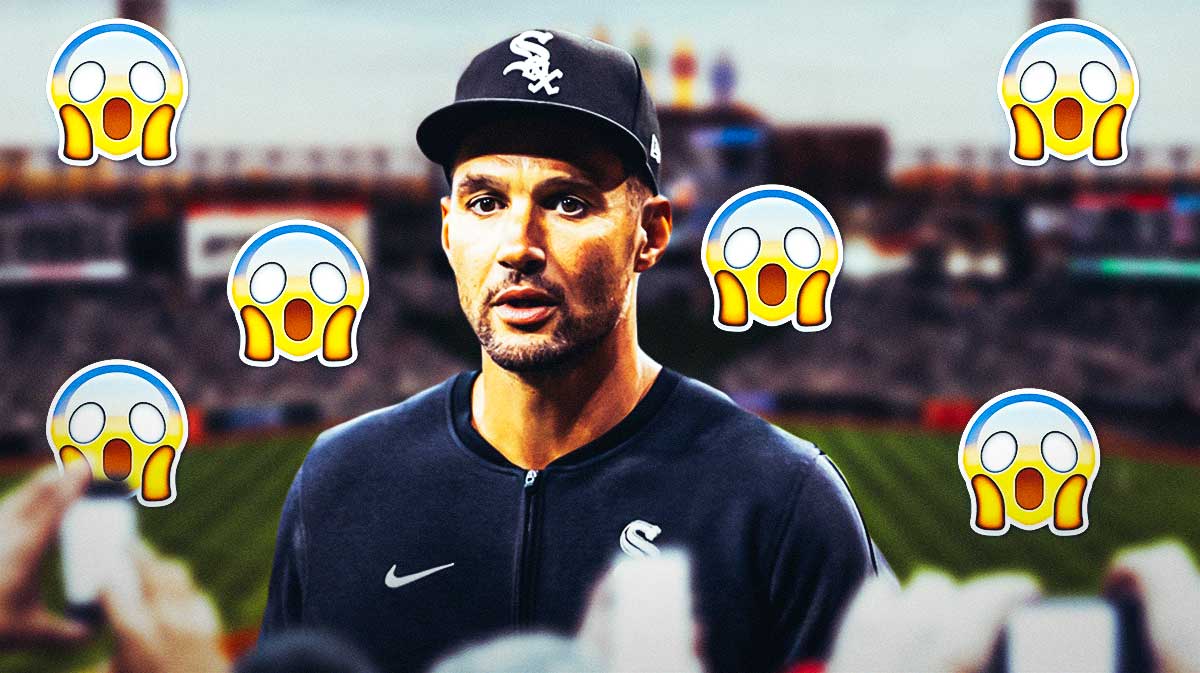 White Sox Grady Sizemore (2024 image) looking serious with the shocked emoji all over image.