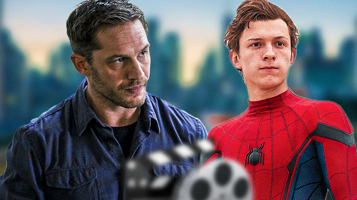 Tom Hardy as Venom and Tom Holland as Spider-Man.