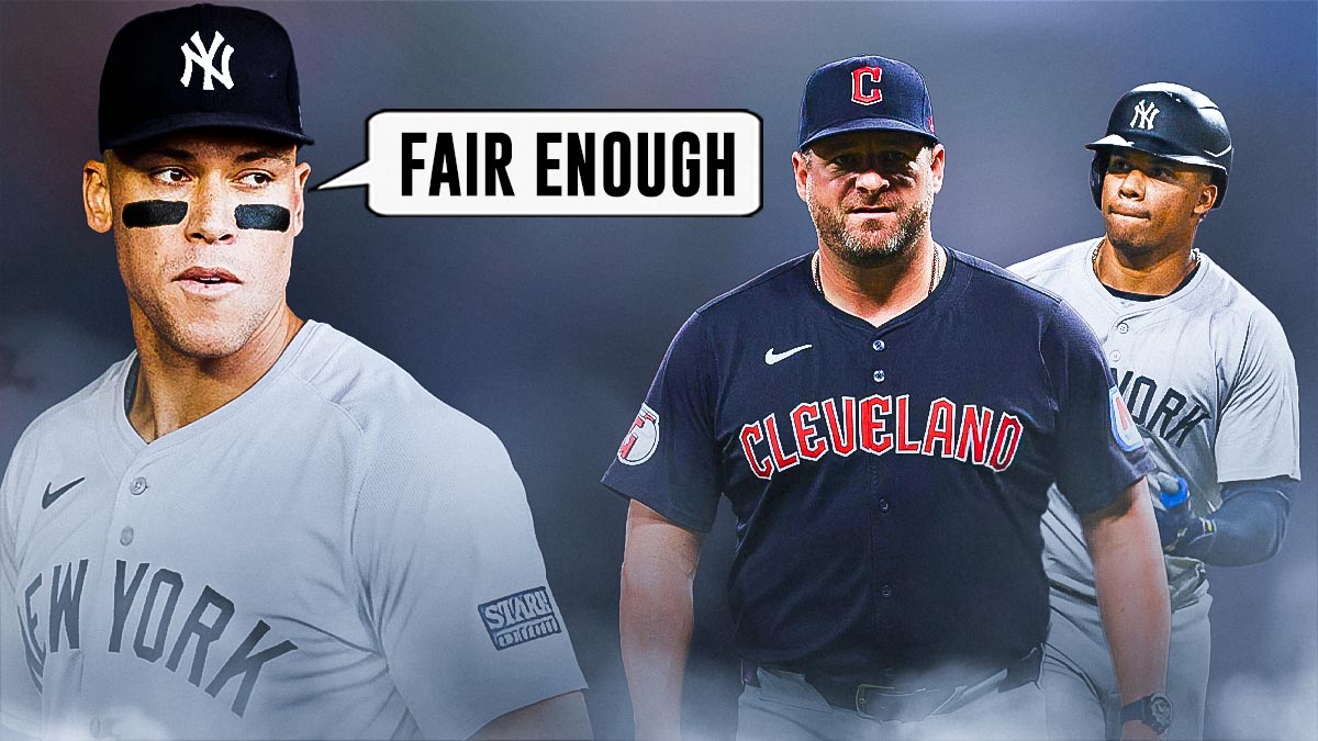Aaron Judge with speech bubble saying "Fair Enough" to Stephen Vogt and Juan Soto