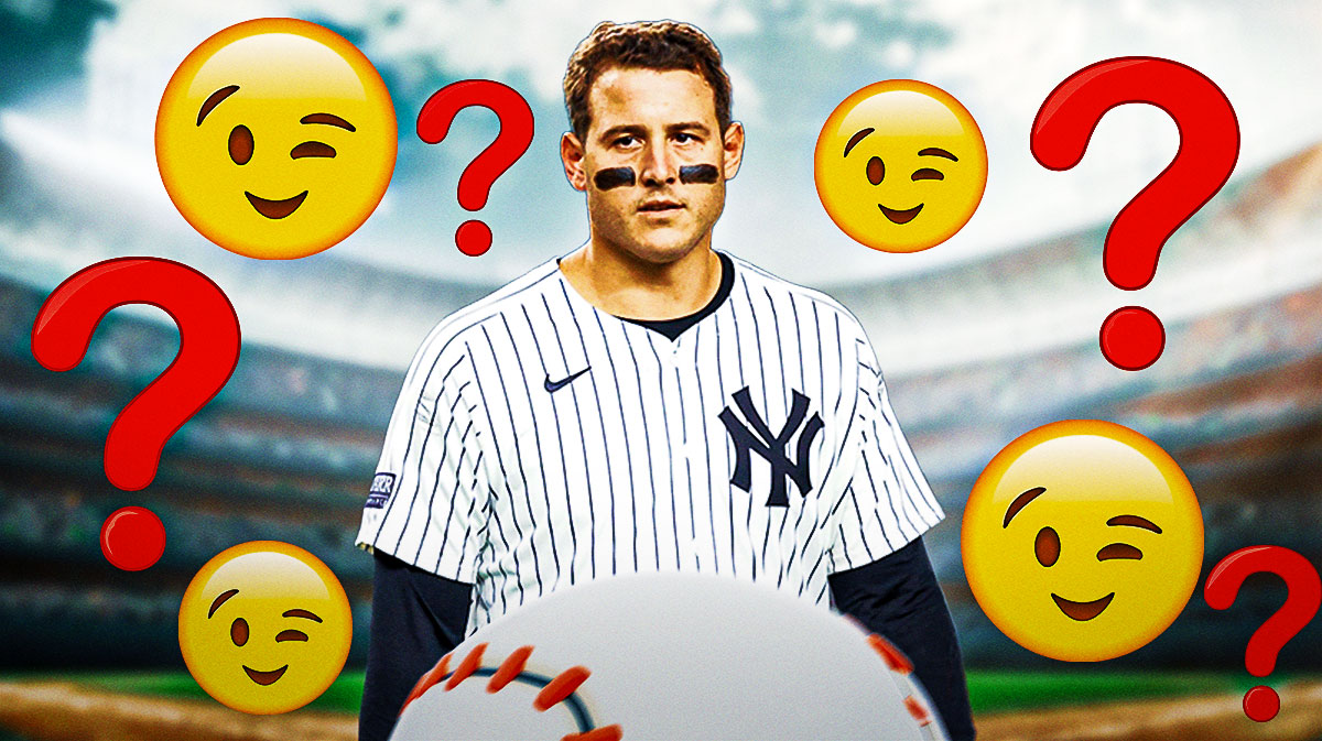 Yankees' Anthony Rizzo, smiling, with wink emoji and question marks all over