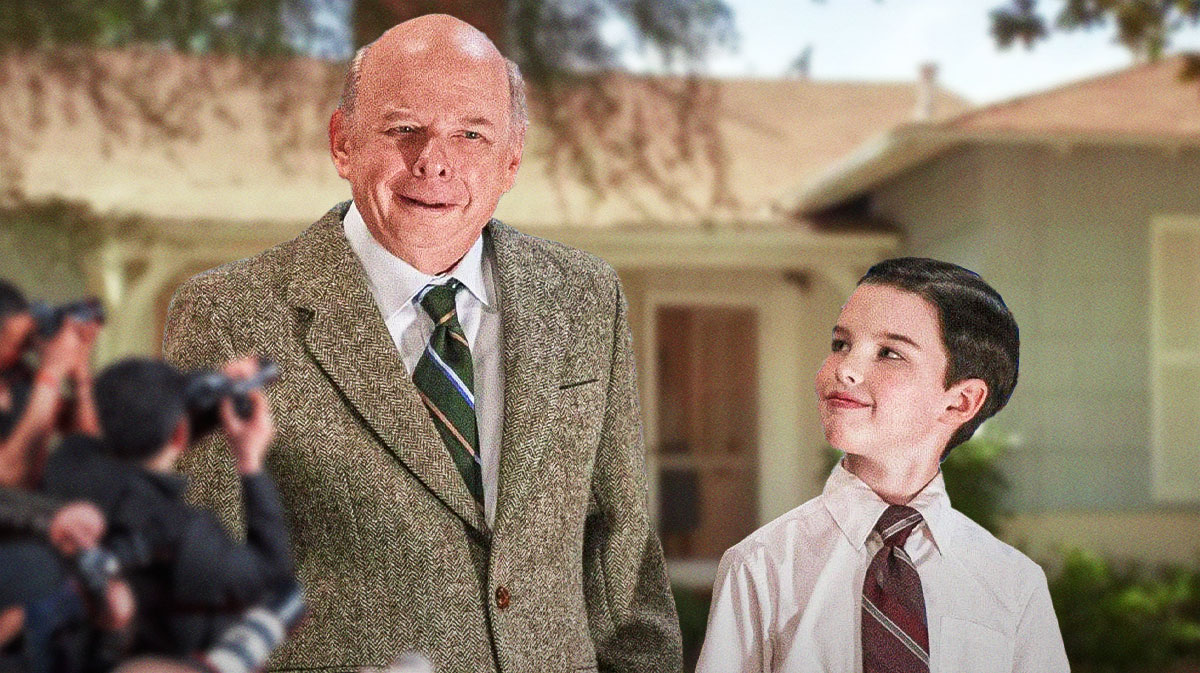 Wally Shawn and Iain Armitage in Young Sheldon in front of house.