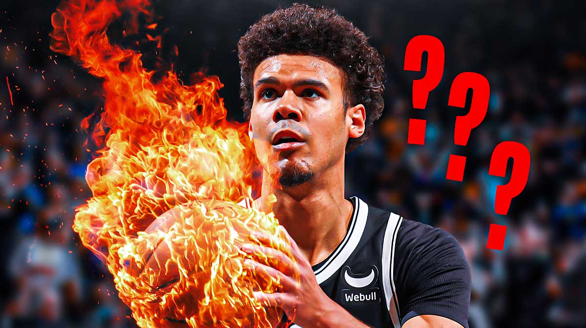 Cam Johnson shooting a fire ball with question marks around him
