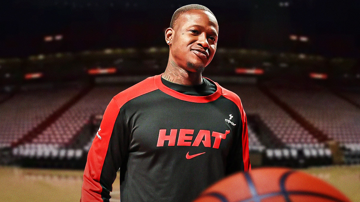 Miami Heat star Terry Rozier in front of Kaseya Center.