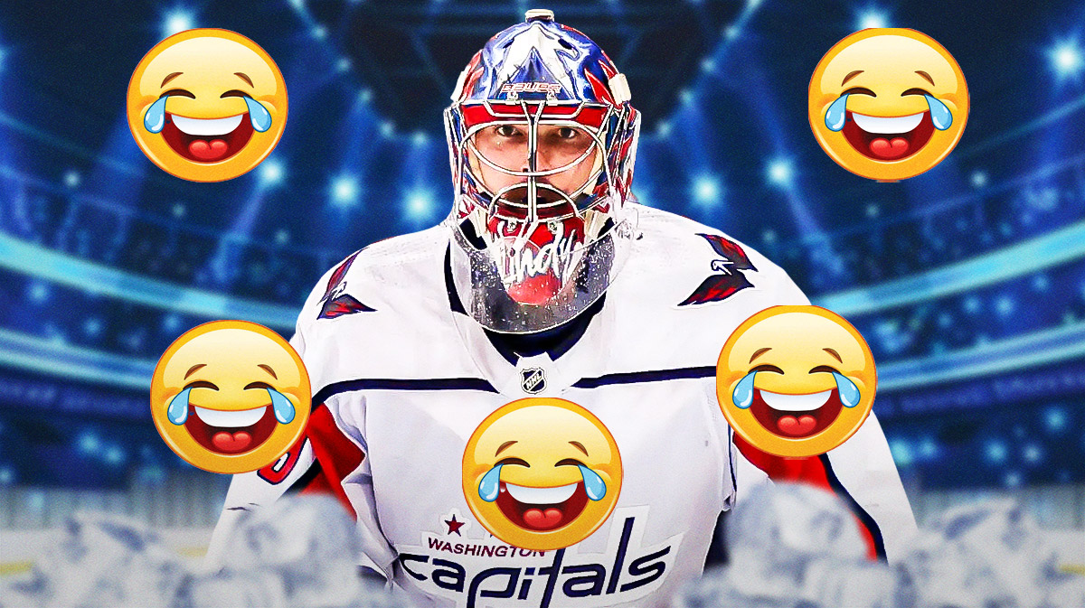 Charlie Lindgren with cry laughing emojis around him