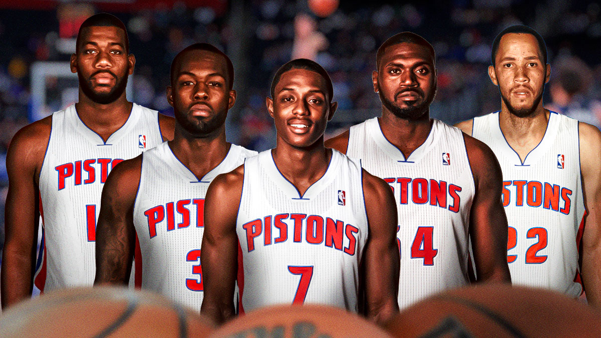 Greg Monroe, Jason Maxiell, Tayshaun Prince, Rodney Stuckey, and Brandon Knight all playing for the Pistons.
