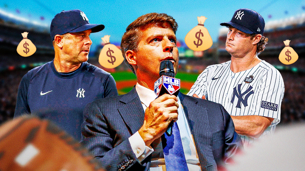 Aaron Boone, Gerrit Cole and Hal Steinbrenner with "moneybags" emojis