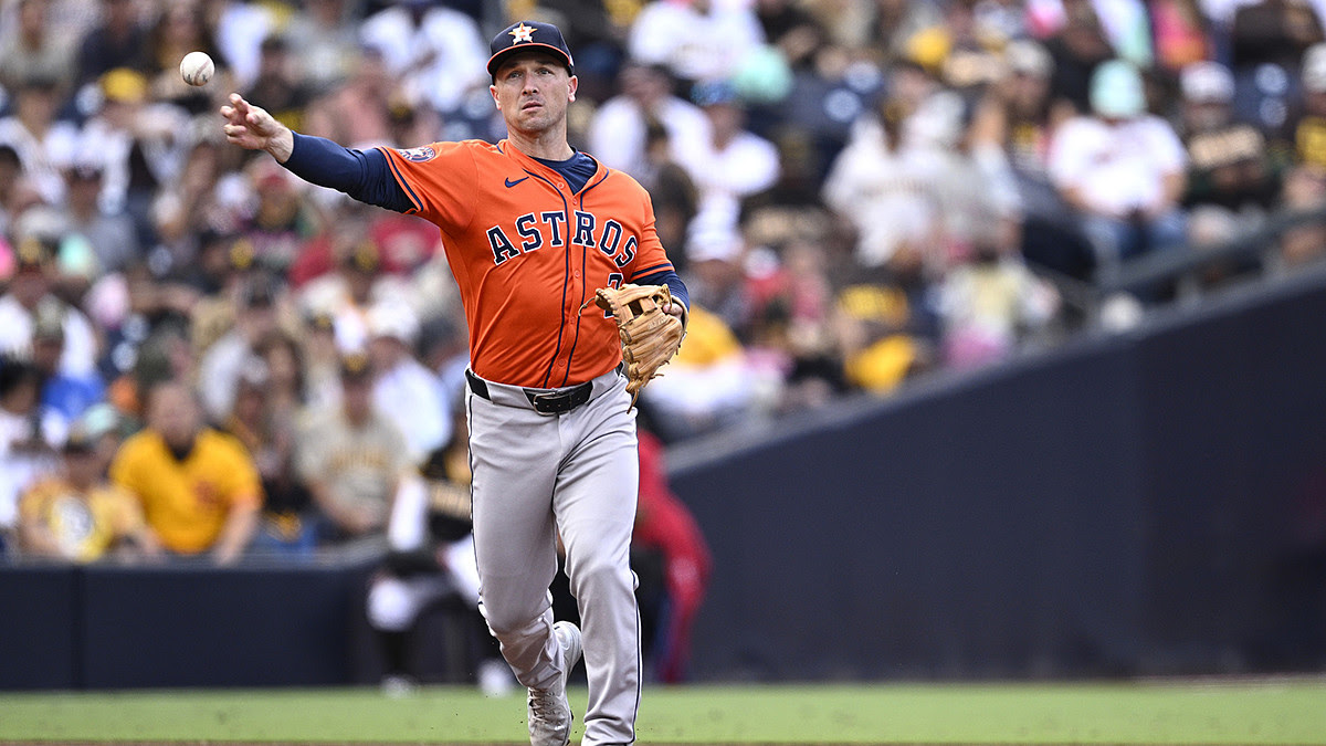 Houston Astros third baseman Alex Bregman (2) throws to first base on a ground out by San Diego Padres first baseman Donovan Solano (not pictured) during the fourth inning at Petco Park.