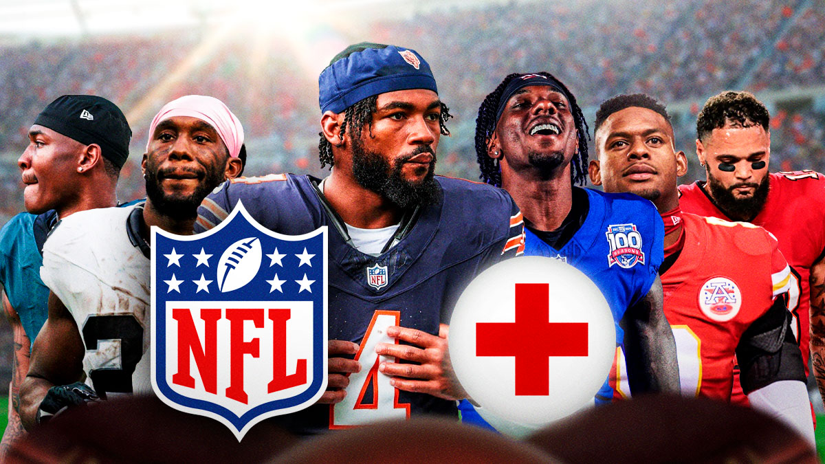fantasy football injury names De'Andre Swift, Mike Evans, Malik Nabers, DeVonta Smith, JuJu Smith-Schuster, Alexander Mattison with NFL logo