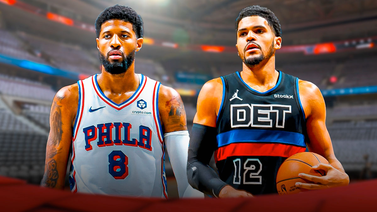 76ers' Paul George and Pistons' Tobias Harris