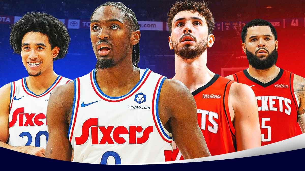 76ers' Jared McCain and Tyrese Maxey and Rockets' Alperen Sengun and Fred VanVleet