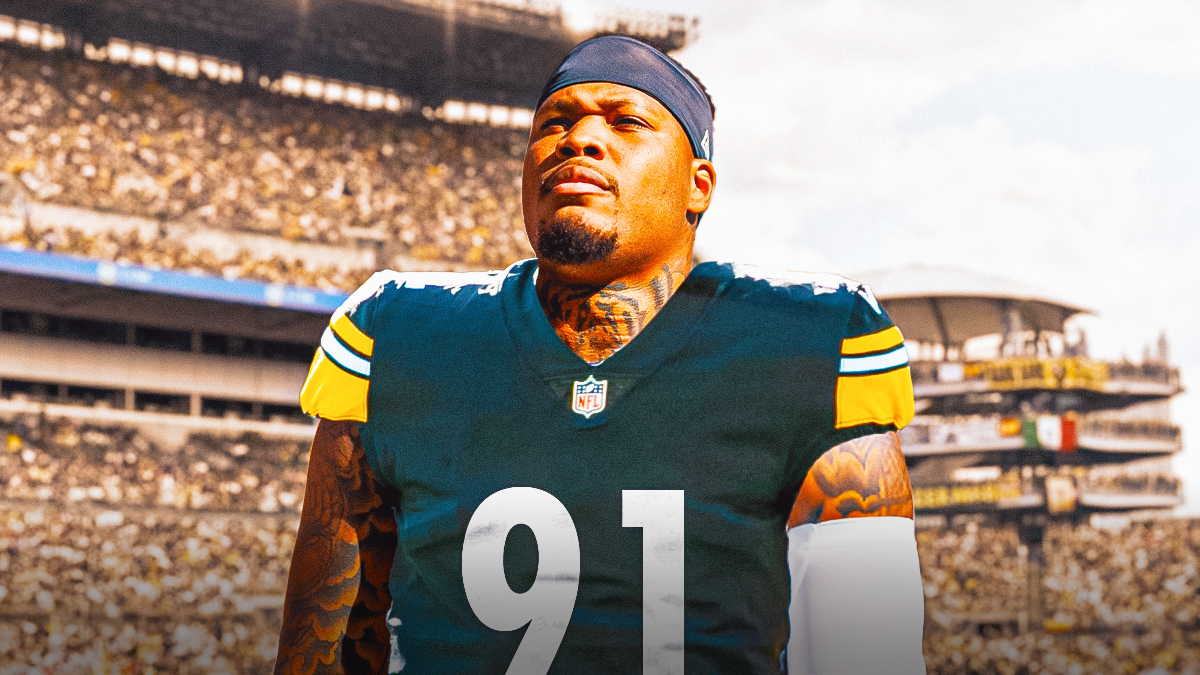 Preston Smith in a Steelers jersey and one of him making a play in a Packers jersey.