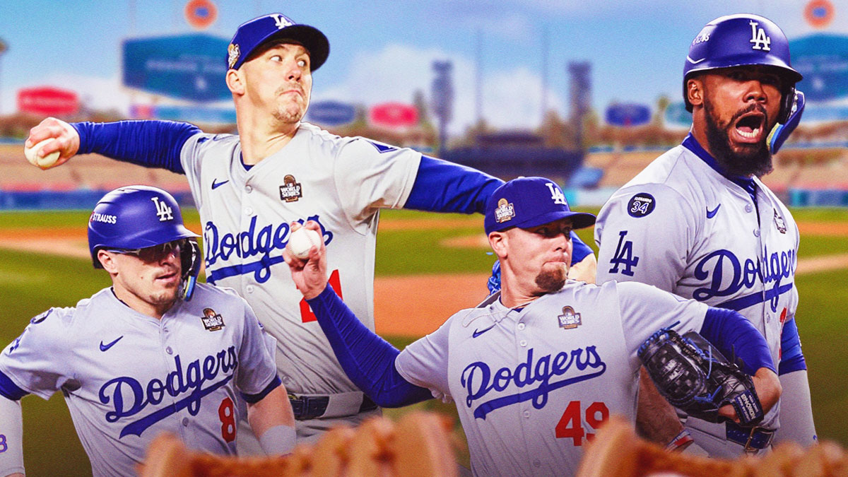 Photo: Walker Buehler, Teoscar Hernandez, Kike Hernandez, Blake Treinen all in action in Dodgers jerseys