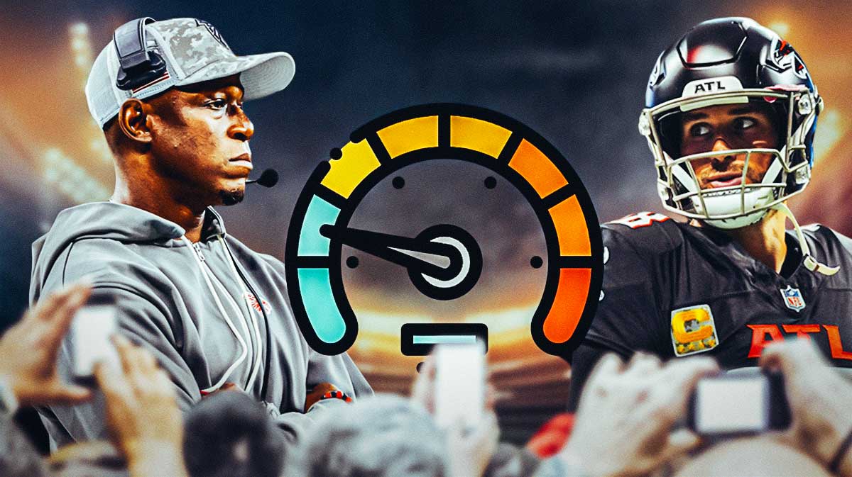 Falcons coach Raheem Morris and QB Kirk Cousins with a low health meter.