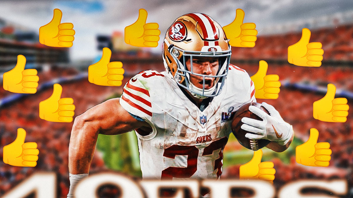 Christian McCaffery surrounded by thumbs up emojis