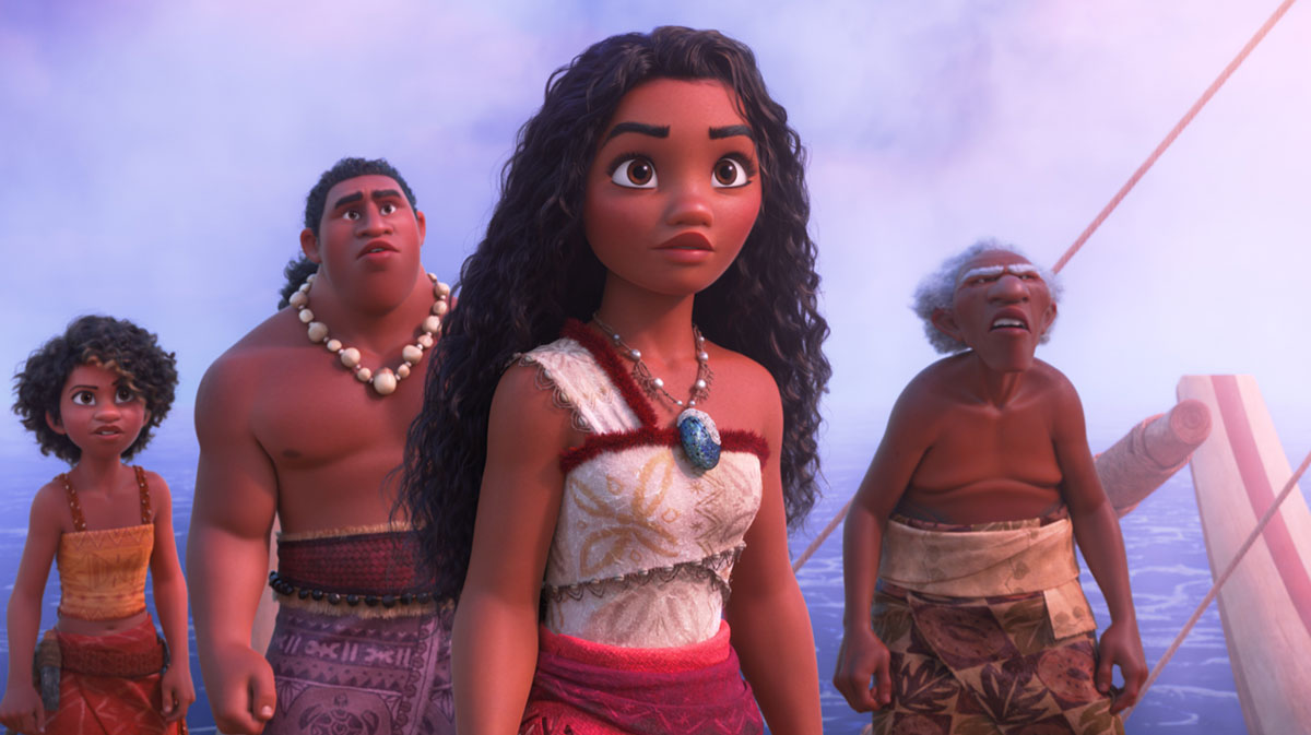 Loto (Rose Matafeo), Moni (Hualālai Chung), Moana (Auli'i Cravalho), and Kele (David Fane) in Moana 2.