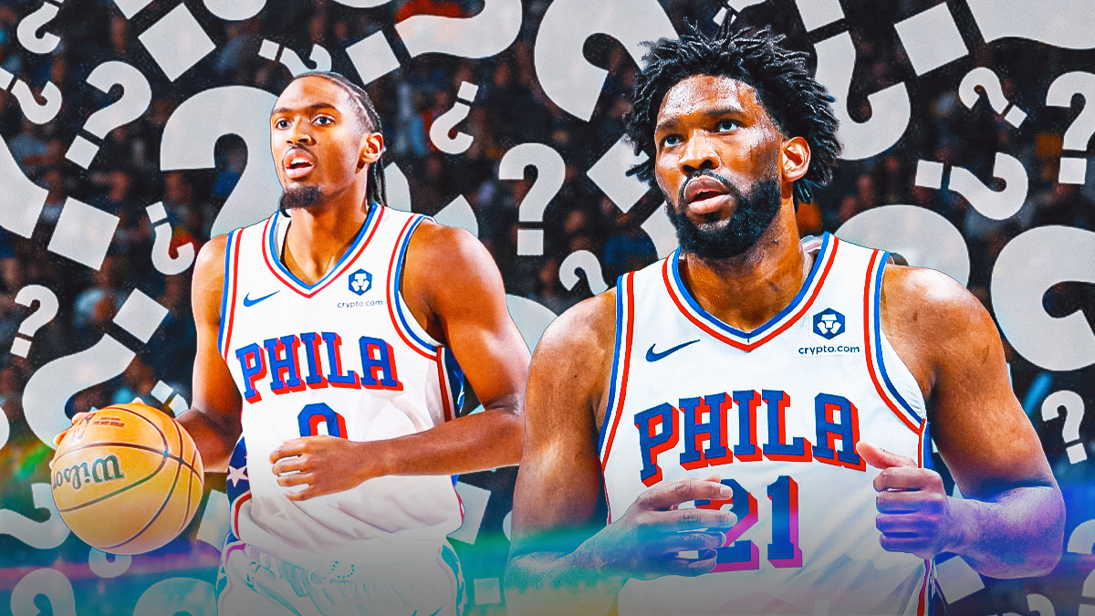 76ers' Tyrese Maxey and Joel Embiid surrounded by question markss