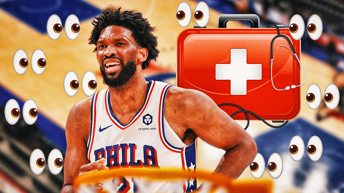 Joel Embiid with a first aid kit and eye emojis.