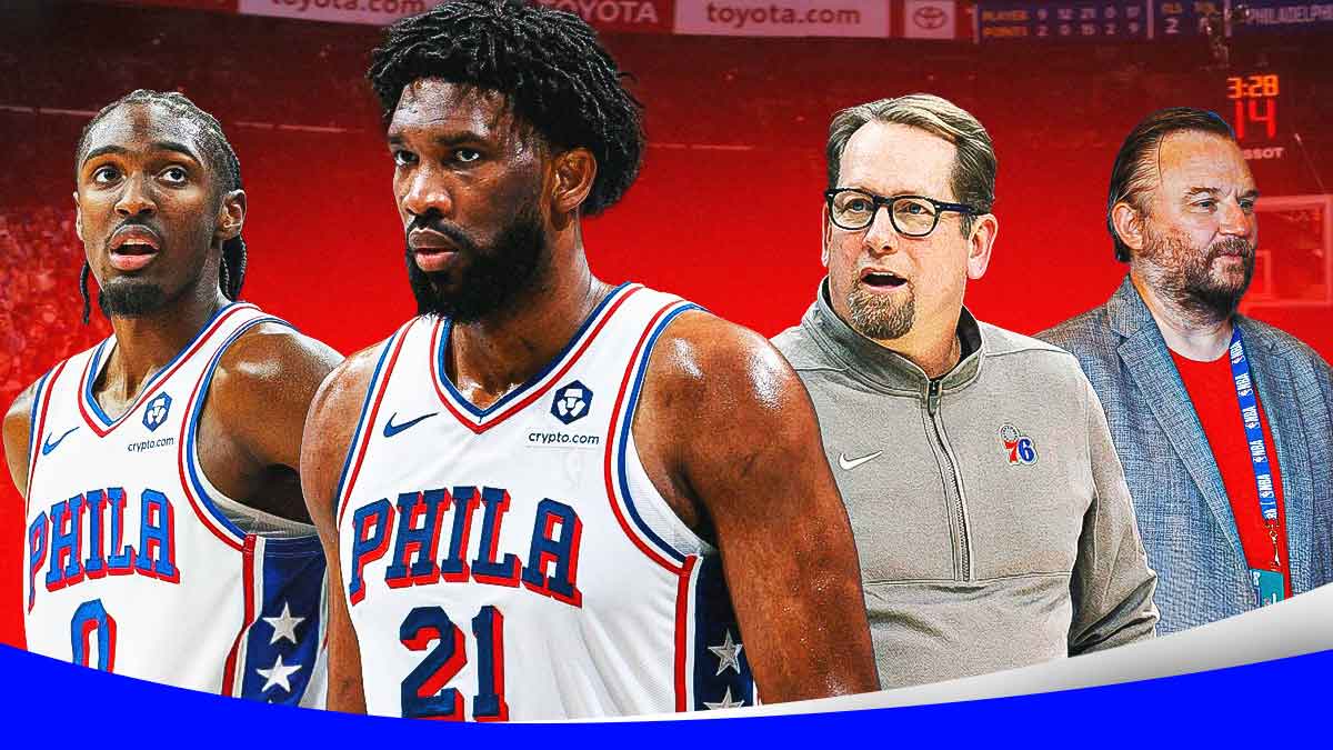 76ers' Tyrese Maxey, Joel Embiid, Nick Nurse and Daryl Morey